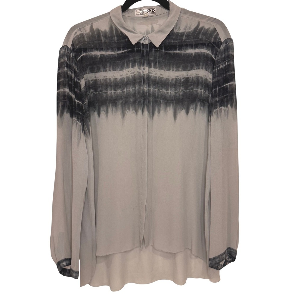 GoSilk Tie‎ Dye Button Down Shirt L Sheer Blouse Goth Whimsigoth Oversized Luxe